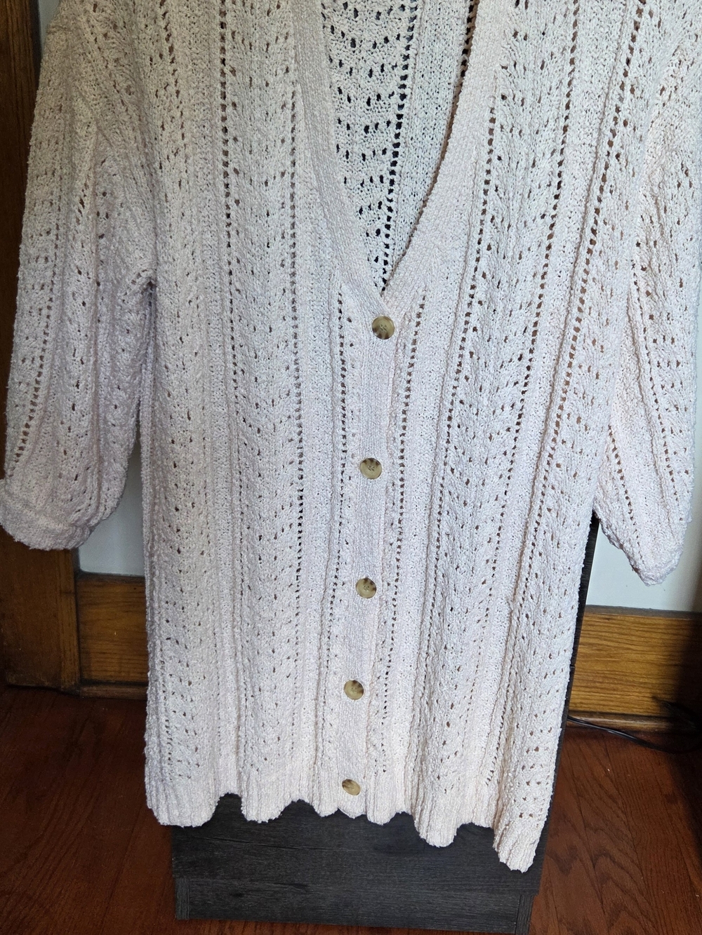 LC Lauren Conrad Open-Knit Button Cardigan in Cream - Picture 4 of 7